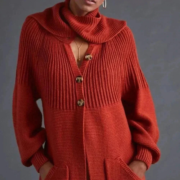 NWT Anthropologie Layered Shawl Knit Orange Sweater Coat by TINY Size Small - Picture 11 of 11